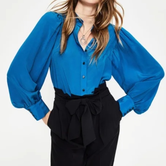 Boden Tops - Boden Blouson Sleeve Silk Shirt- cyan NWT